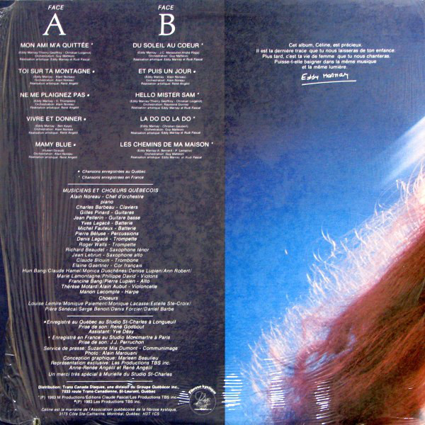 Celine Dion  Les Chemins De Ma Maison : LP Back